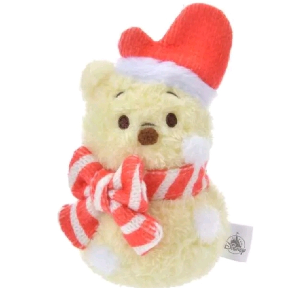 Hong Kong Disney Festive Pooh Plush Keychain with Gold Chain